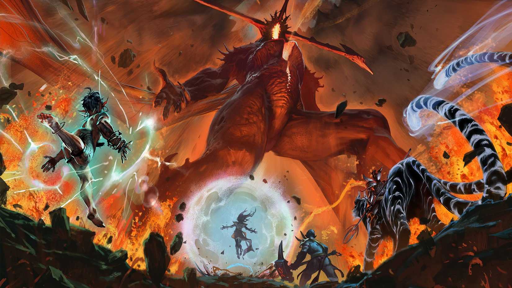 Uma festa luta contra um monstro gigante em Cypher