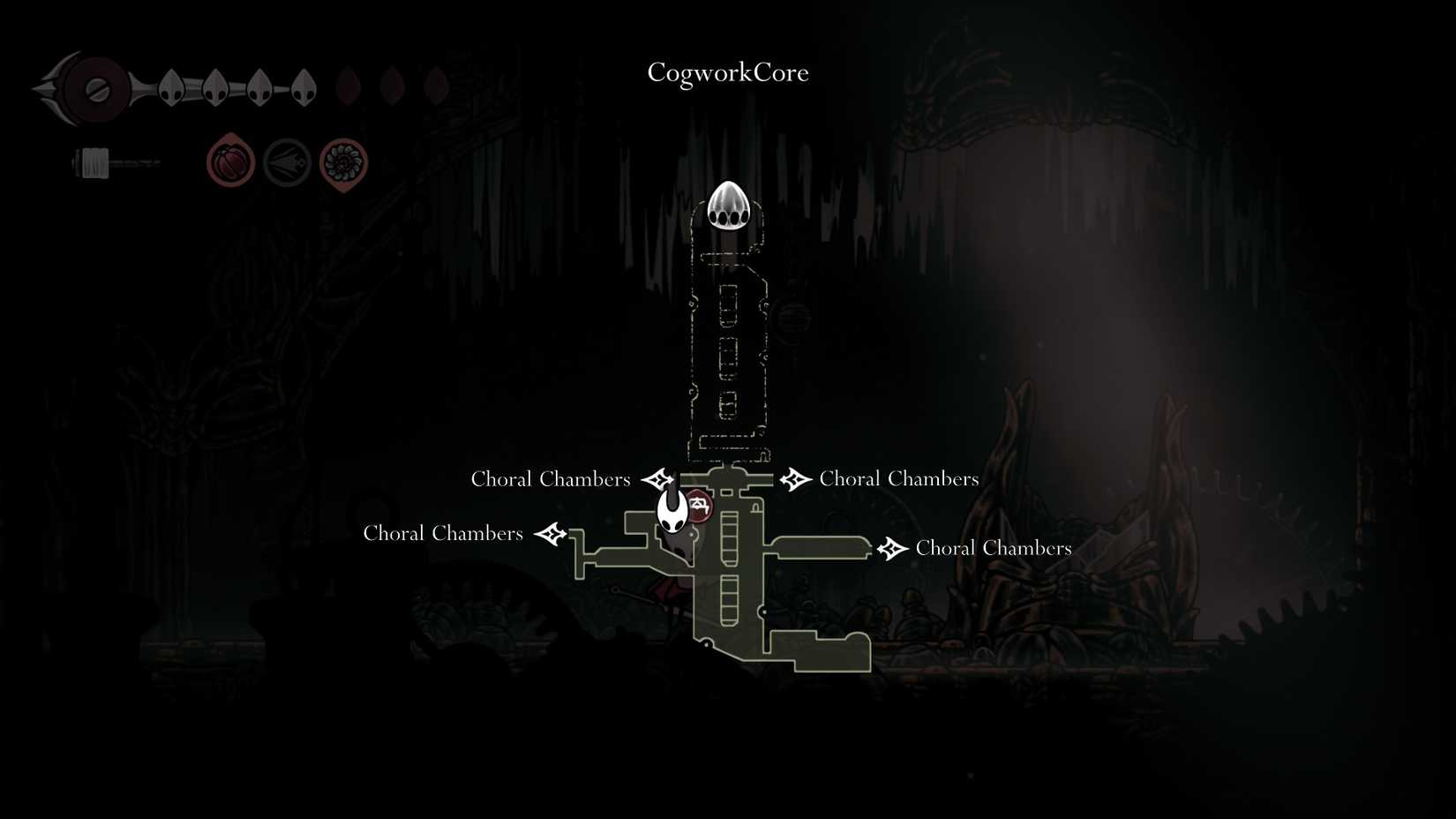 Uma imagem de mapa mostrando onde encontrar o segundo sentinela em Silkong