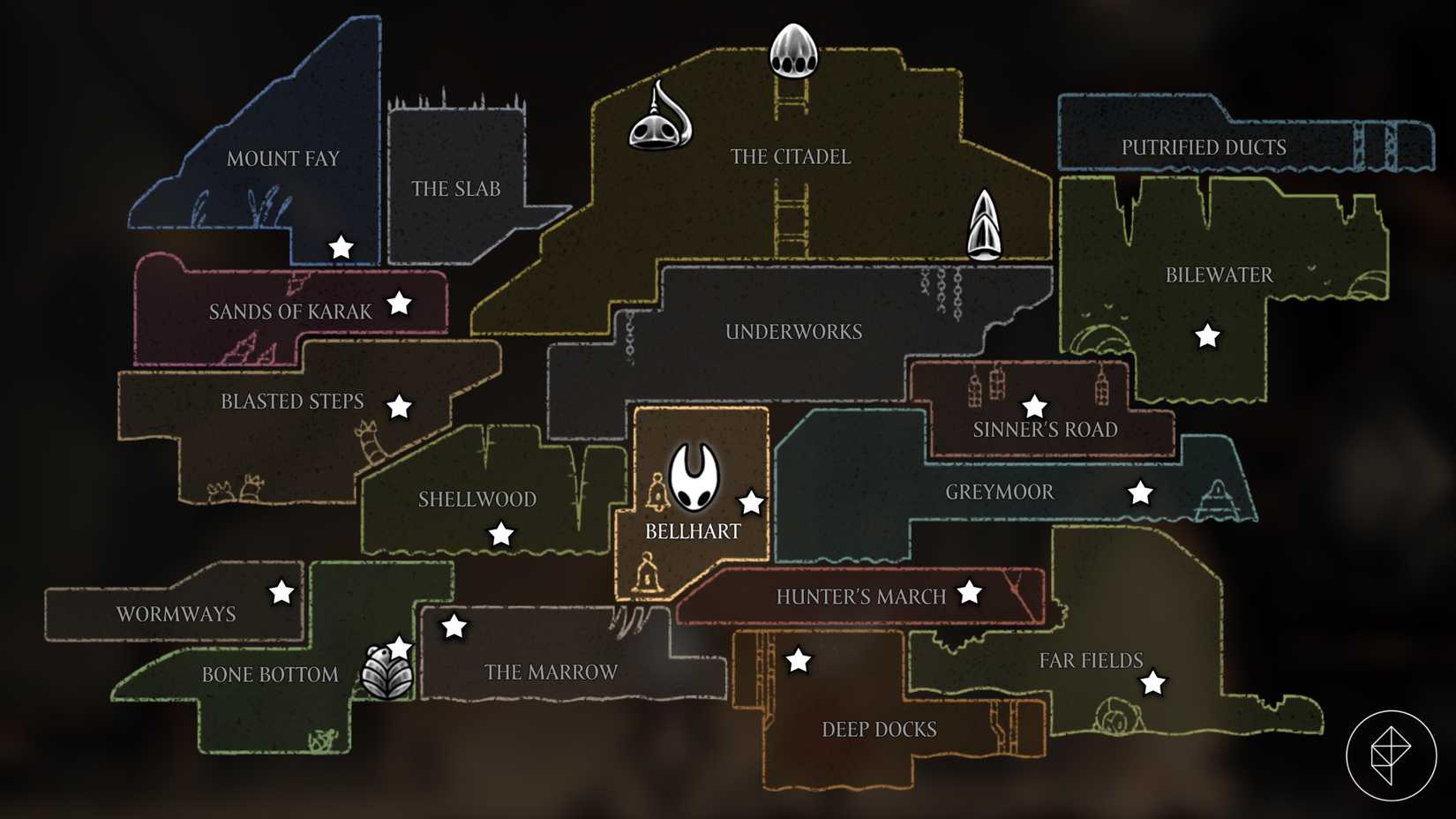 Todos os locais de Shakra antes de iniciar o final da trilha em Hollow Knight: Silksong.