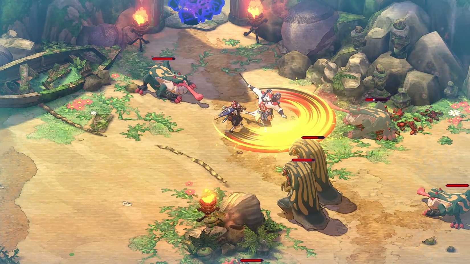 Combate em Towa e os Guardiões da Árvore Sagrada.