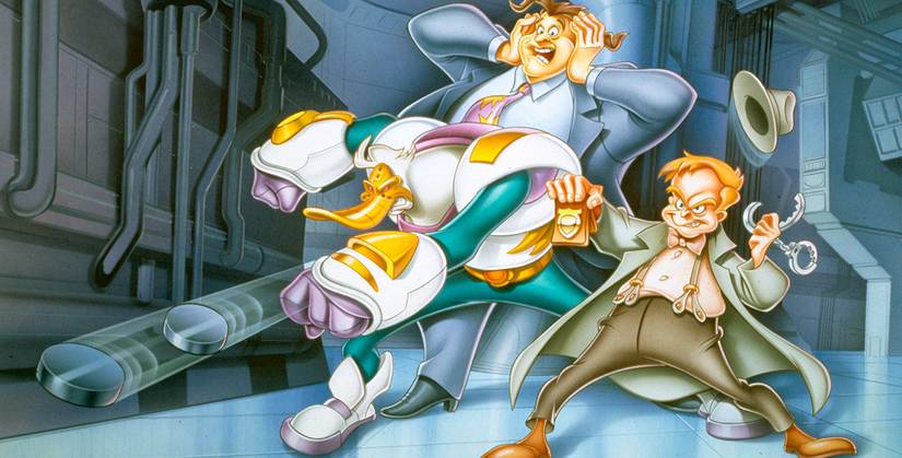 Arte -chave de Wildwing, Phil Palmfeather e Capitão Kevin Klegghorn, do Mighty Ducks The Animated Series