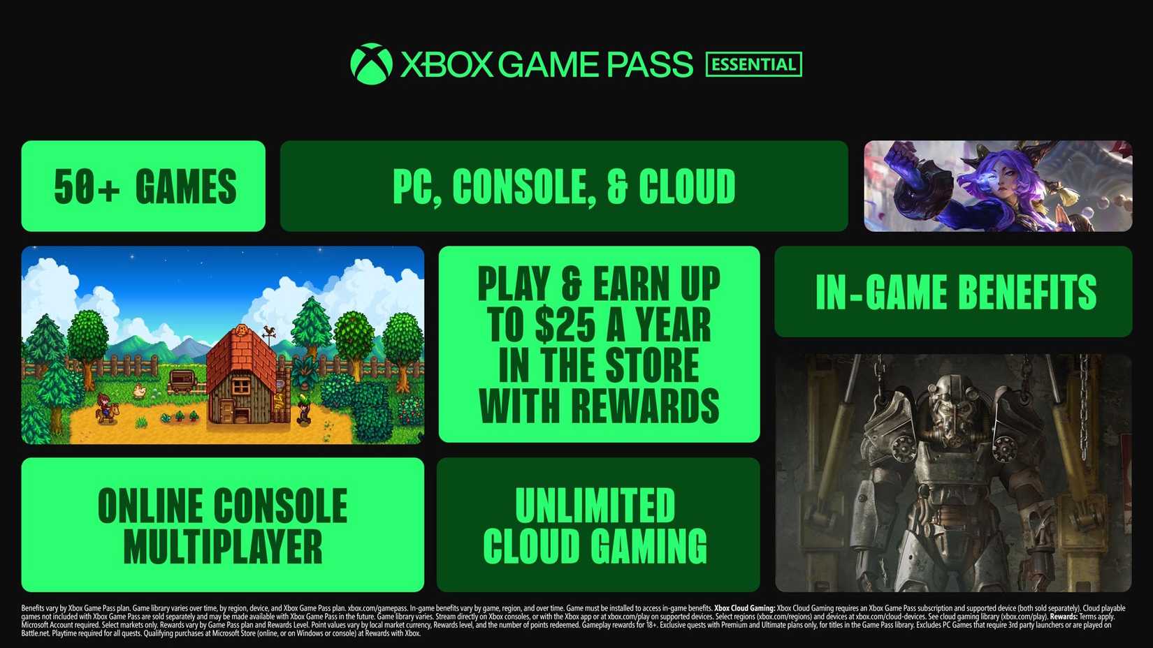 Um infográfico mostrando mudanças para o Game Pass Core, agora essencial