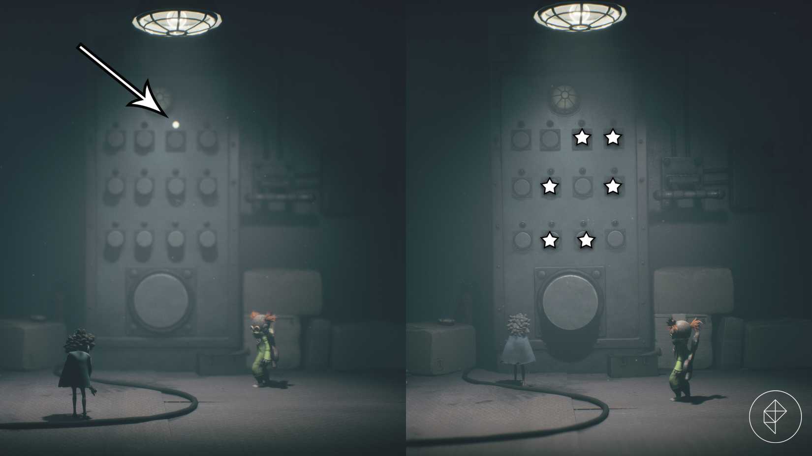 A solução para o quebra-cabeça dos botões em Little Nightmares 3.