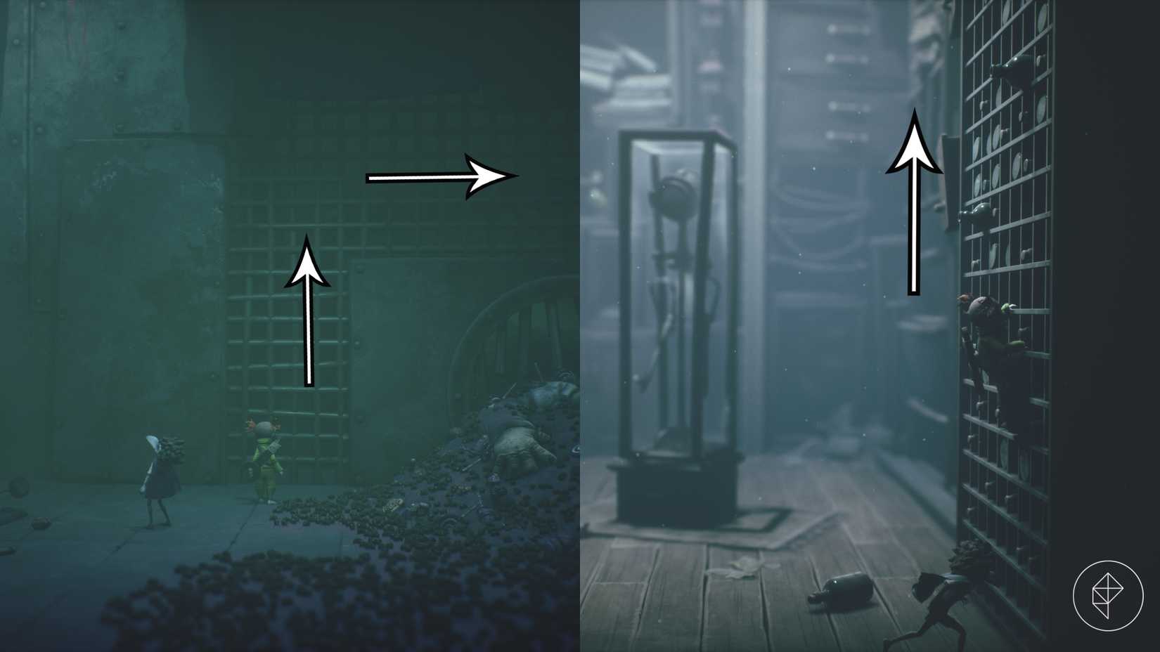 Paredes escaláveis ​​em Little Nightmares 3.