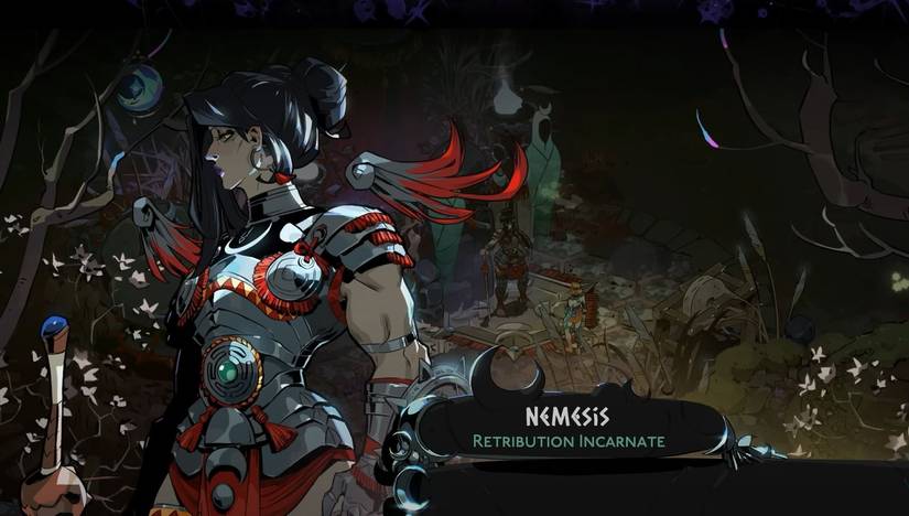 Nemesis, a encarnação da vingança em Hades 2, fala com o jogador.