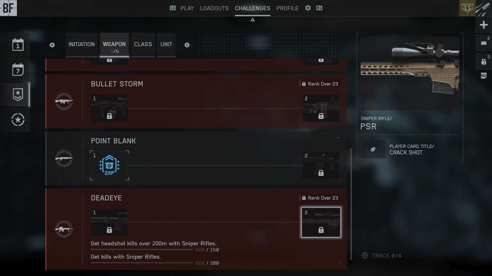 O desafio do rifle de precisão nos menus do Battlefield 6.