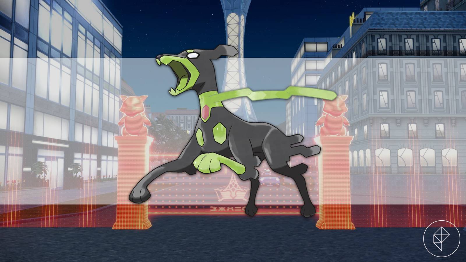 10% Forme Zygarde em frente ao portão da zona de batalha em Pokémon Legends: ZA