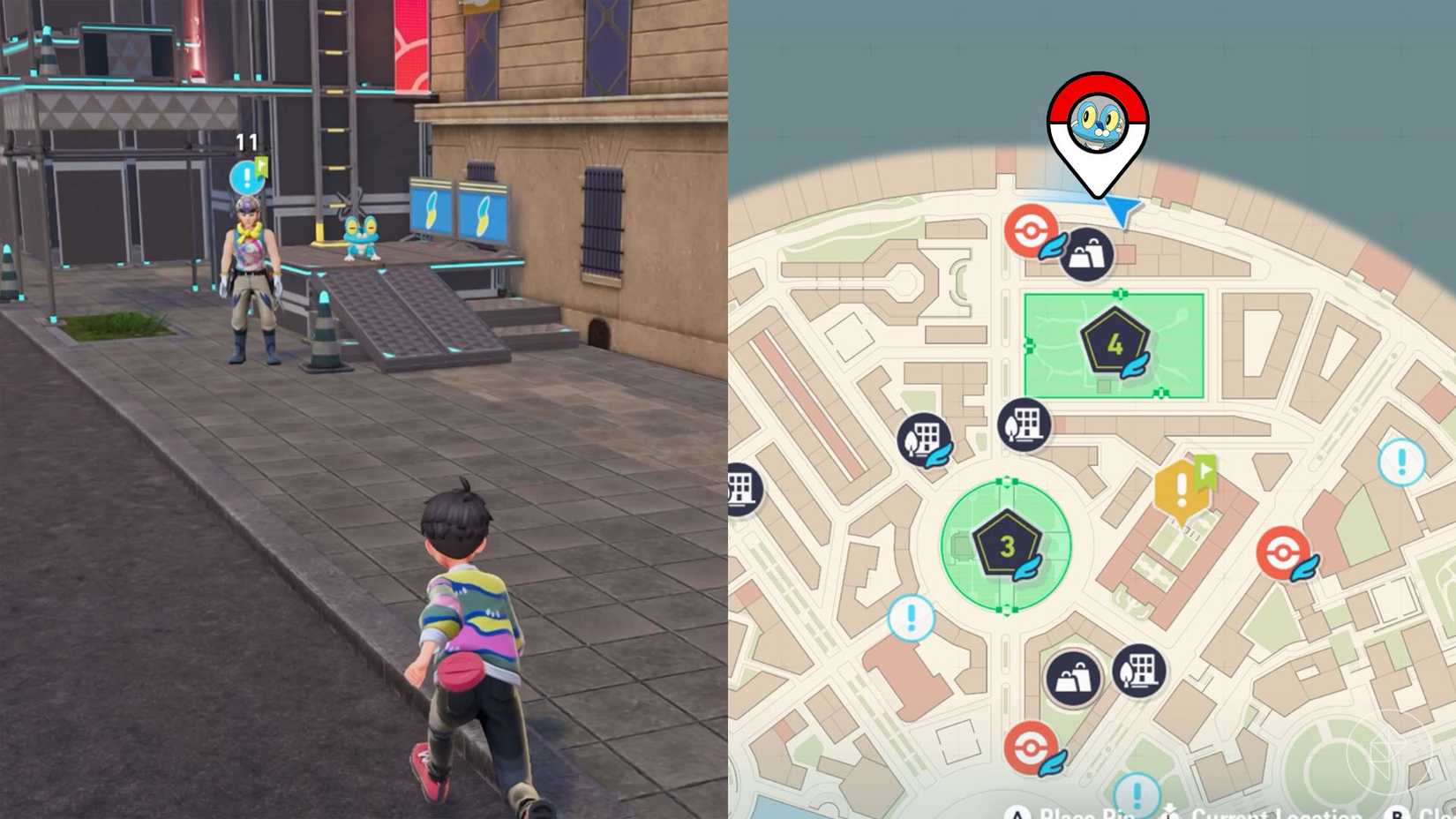A localização da terceira pista de obstáculos Froakie marcada no mapa de Pokémon Legends: ZA.