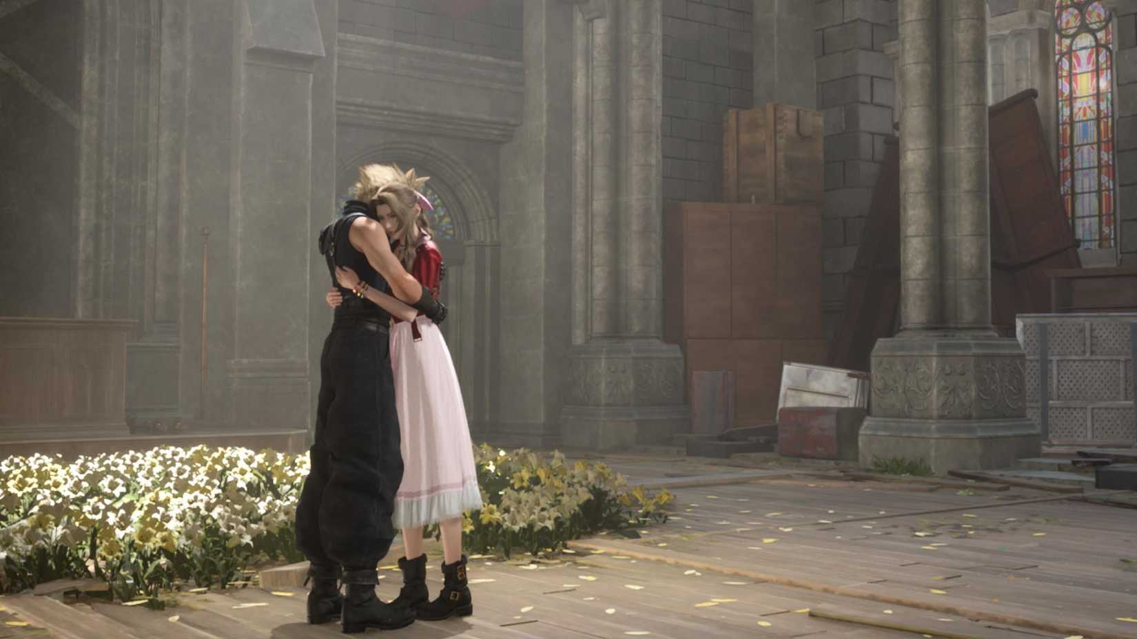 Uma captura de tela de Final Fantasy 7 Rebirth mostrando Cloud e Aerith