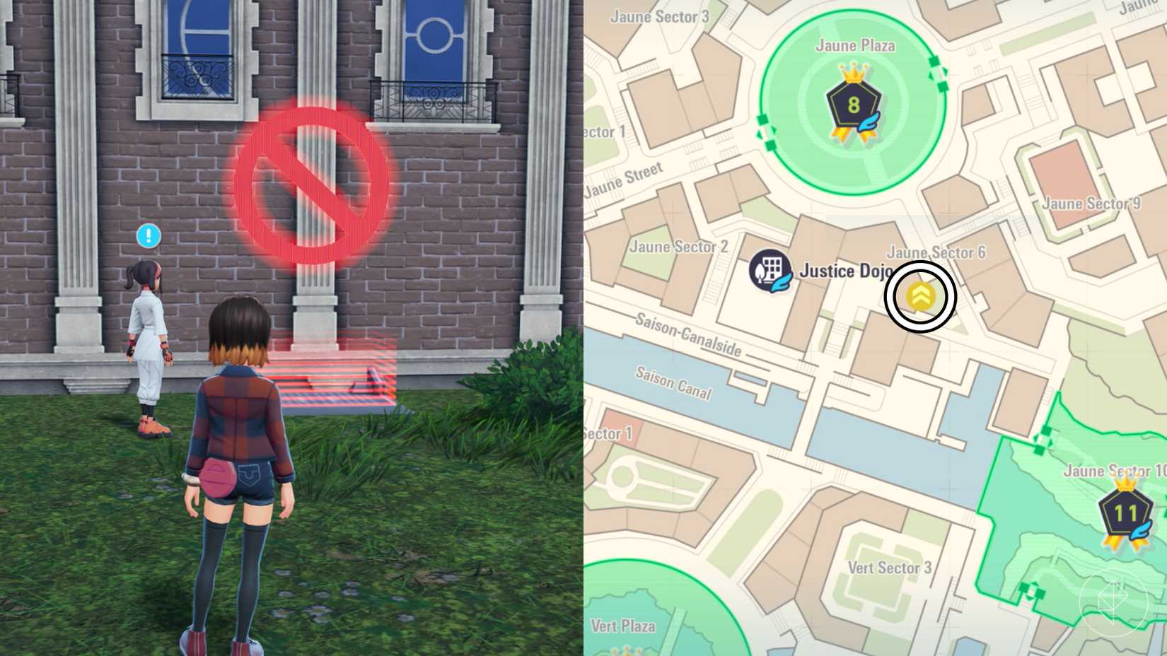 Um mapa mostrando onde encontrar uma missão holovator quebrada em Pokémon Legends: ZA/