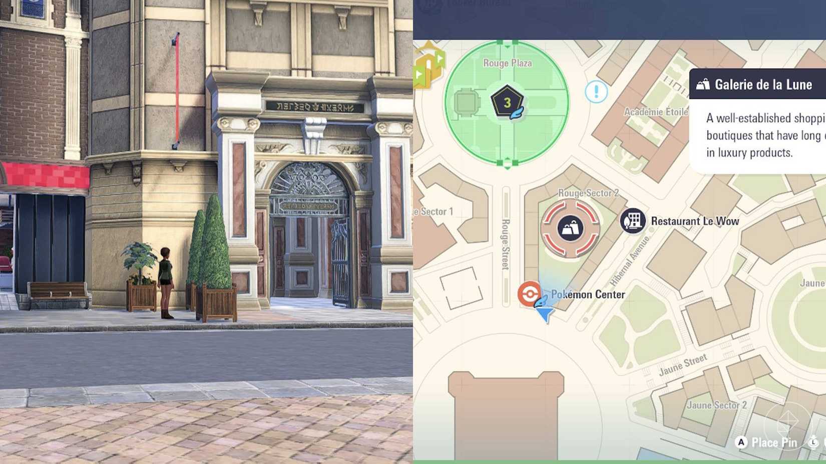 A loja de roupas Galerie de la Lune em Pokémon Legends ZA