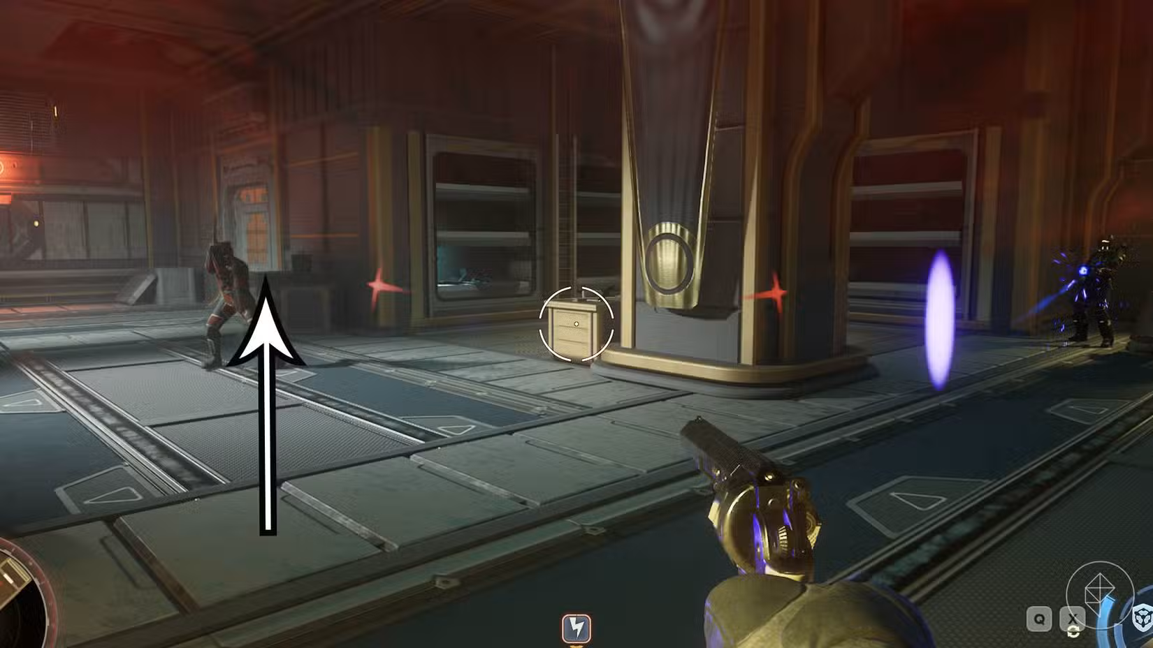 Uma imagem apontando onde está o arsenal da Vox Relay Station em Outer Worlds 2
