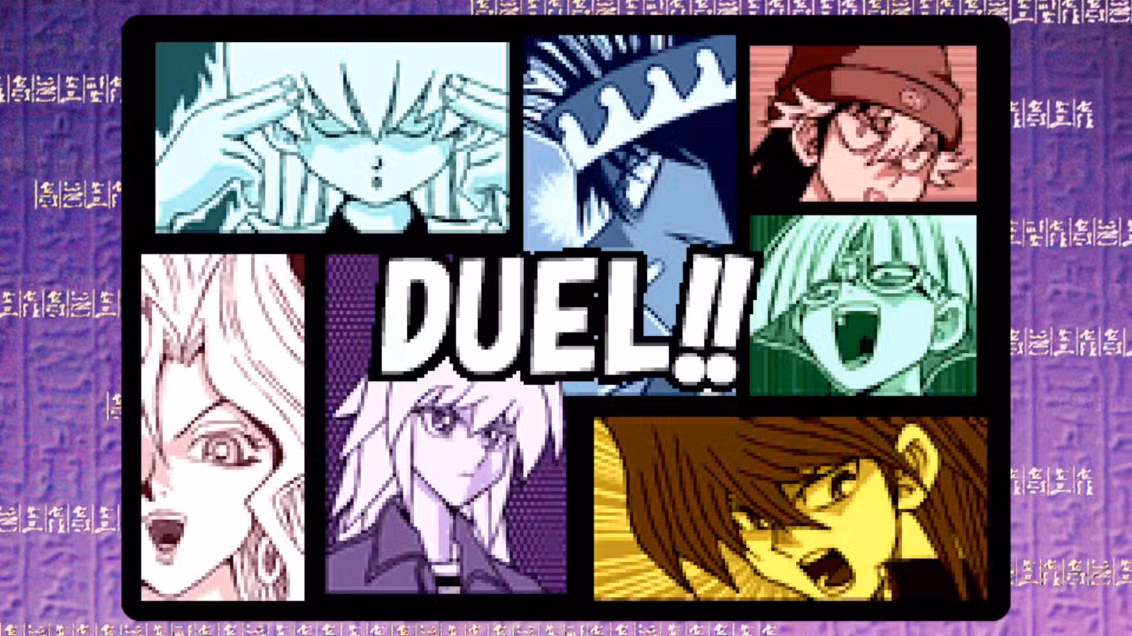 Uma captura de tela da coleção Yu-Gi-Oh com vários personagens enquadrados