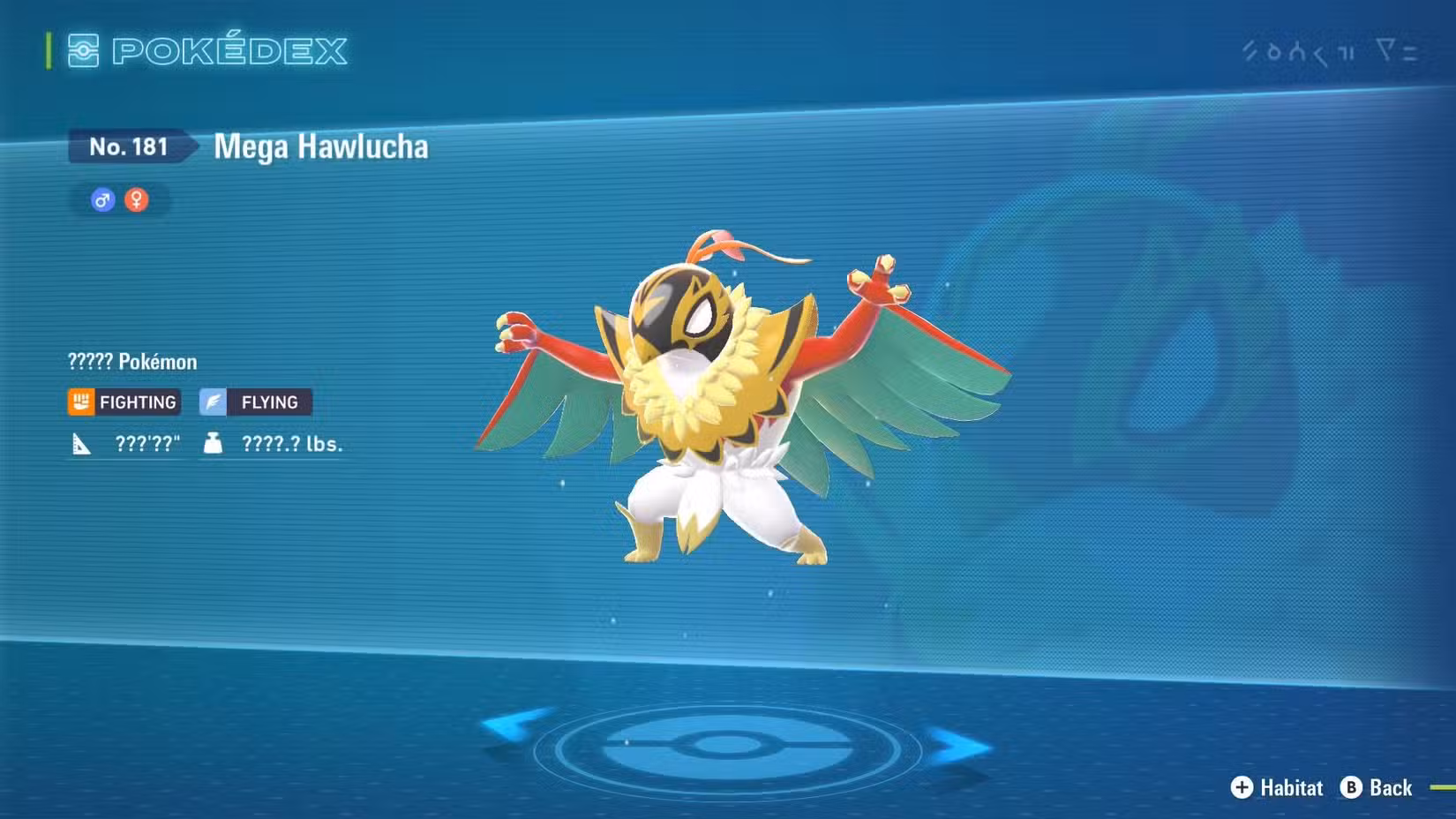 Mega Hawlucha aparece na Pokédex em Pokémon Legends: ZA.