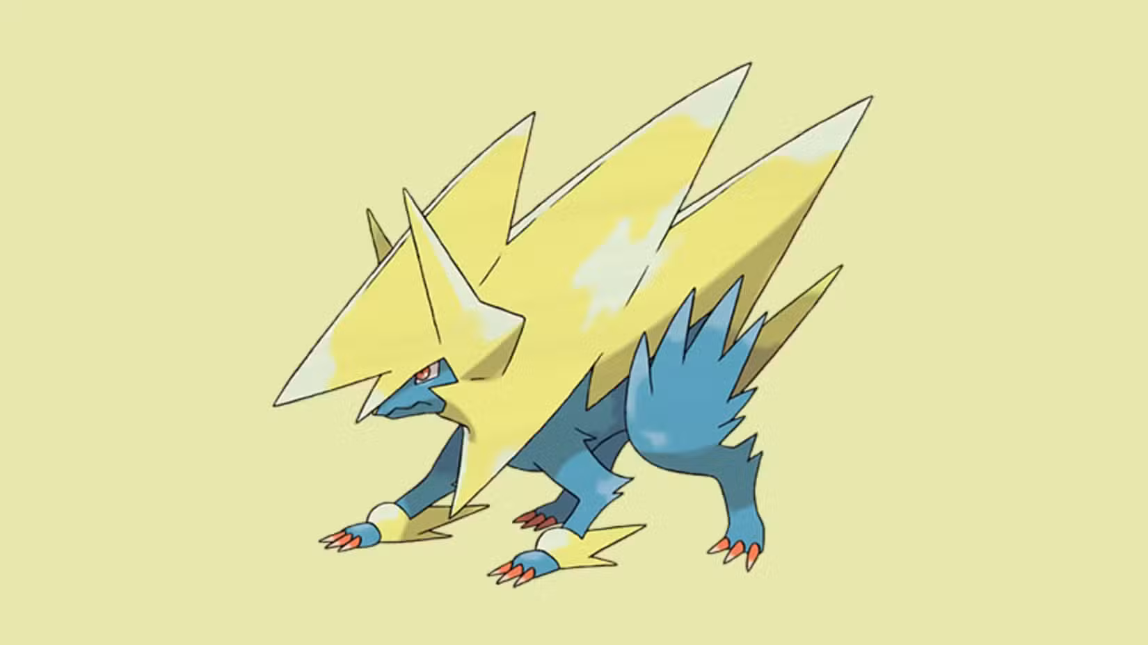 Mega Manectric sobre fundo amarelo.