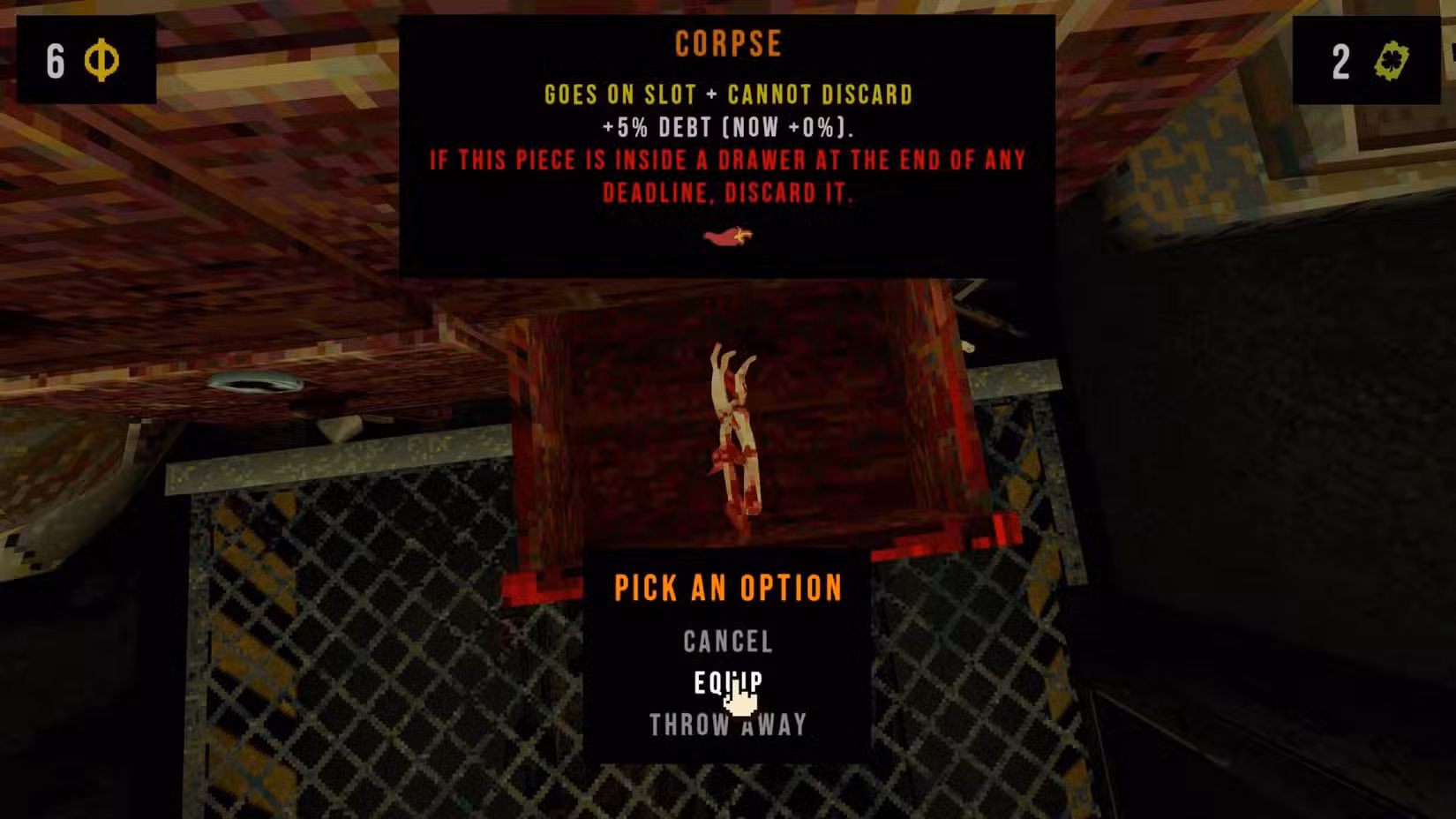 Uma parte de um cadáver em uma gaveta do CloverPit.