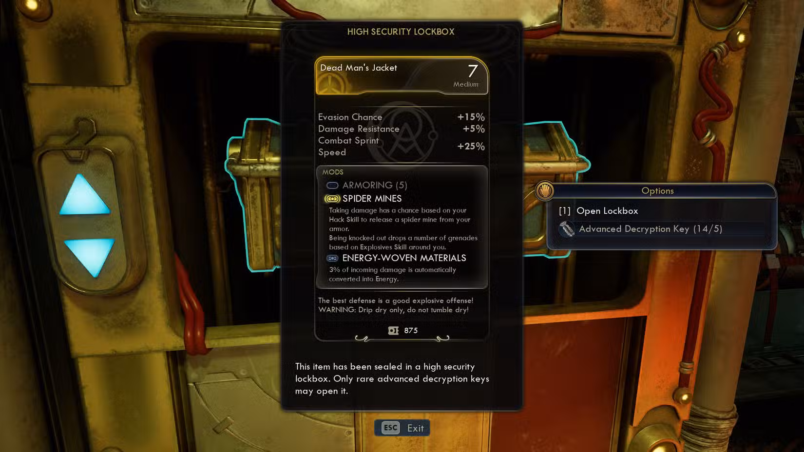 Uma captura de tela de The Outer Worlds 2 mostrando a descrição do cofre do Tasking Hat do Manager