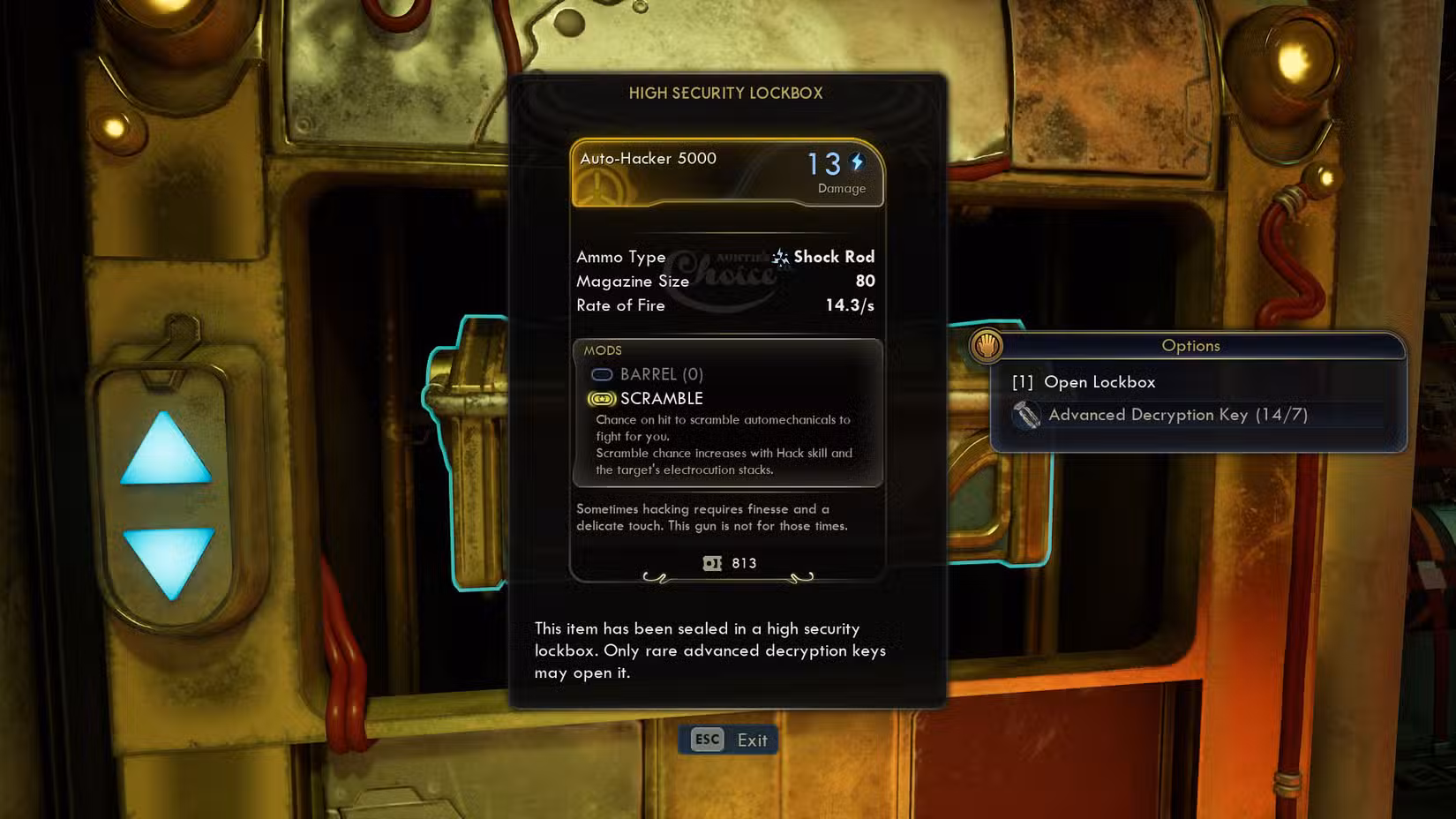 Uma captura de tela de The Outer Worlds 2 mostrando a descrição do cofre do Auto-Hacker 5.000