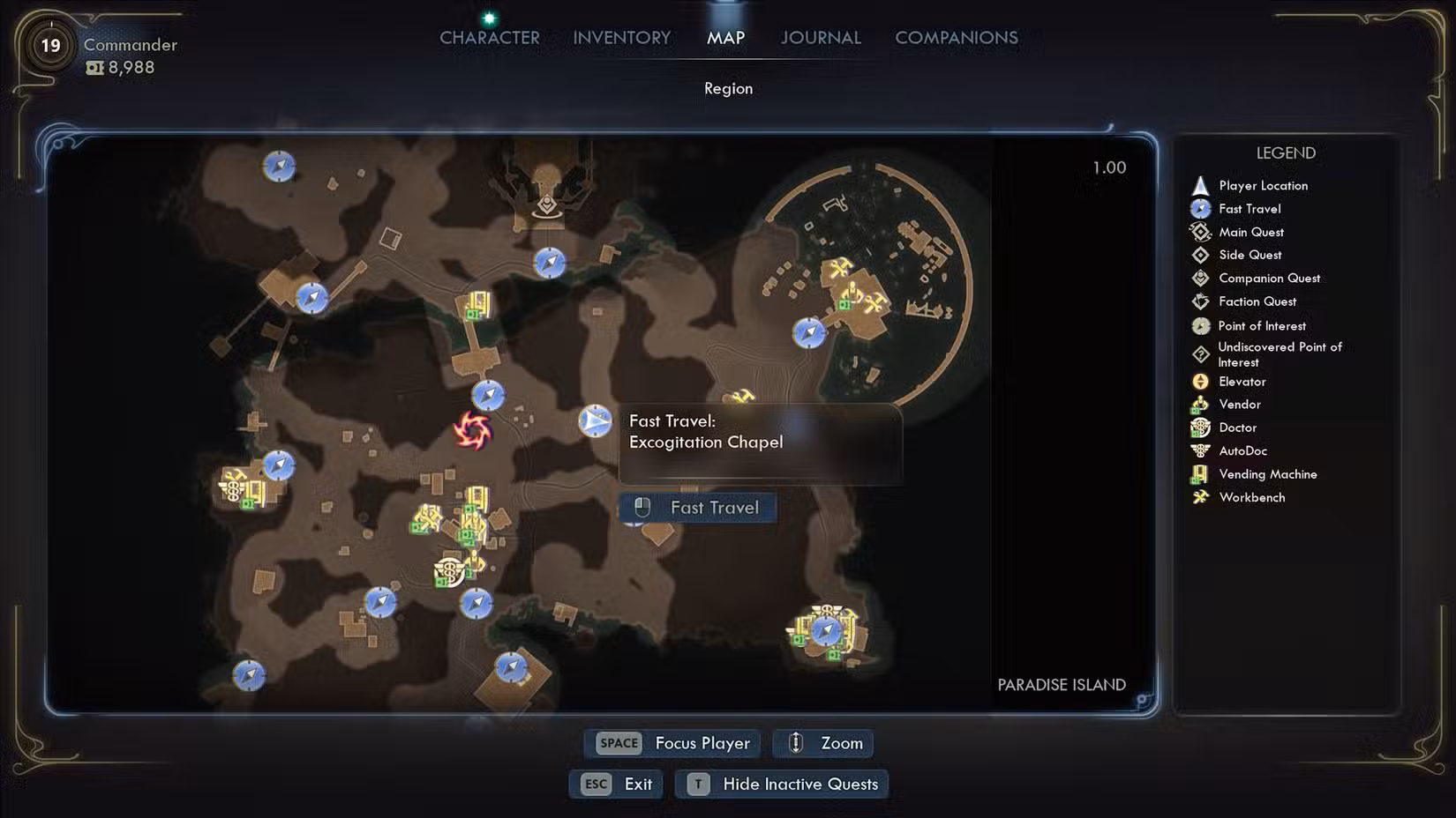 Localização da Capela da Excogitação em Outer Worlds 2