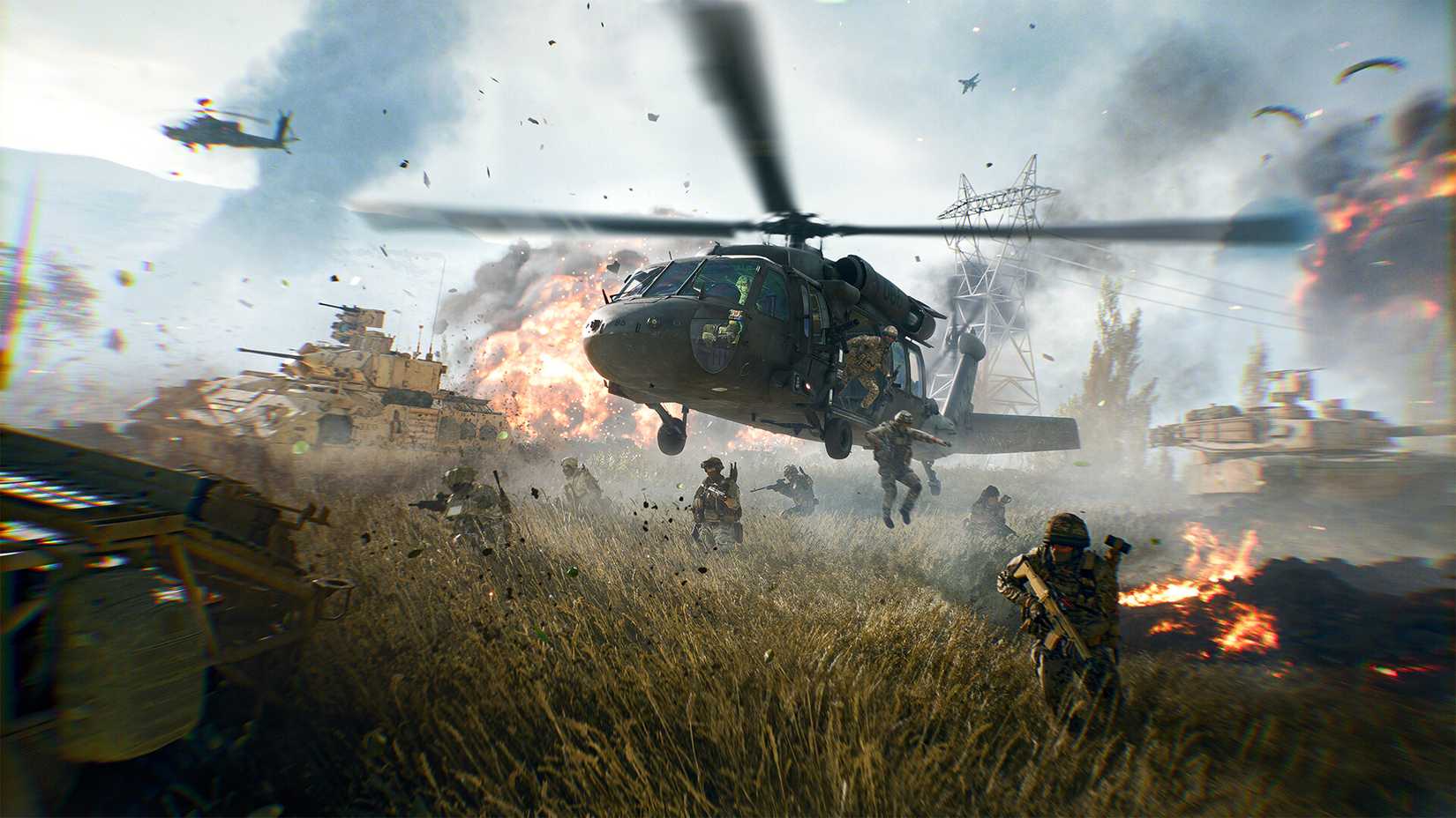 Um helicóptero pousa no chão em Battlefield 6.