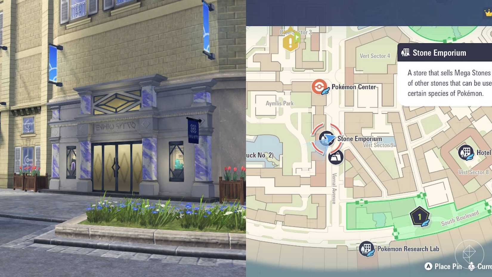 A localização do Stone Emporium em Pokémon Legends: ZA.