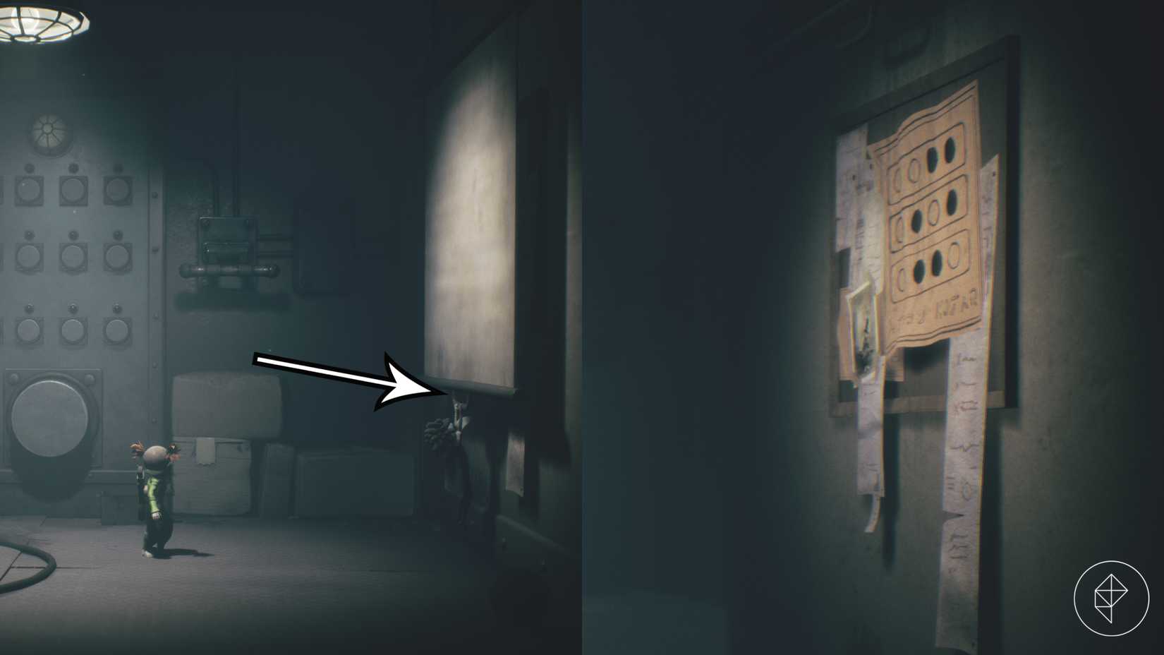 Um jogador revela a pista para a solução do quebra-cabeça dos botões em Little Nightmares 3.