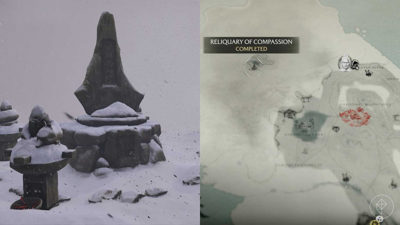 O relicário da localização do quebra -cabeça da compaixão em Ghost of Yotei.