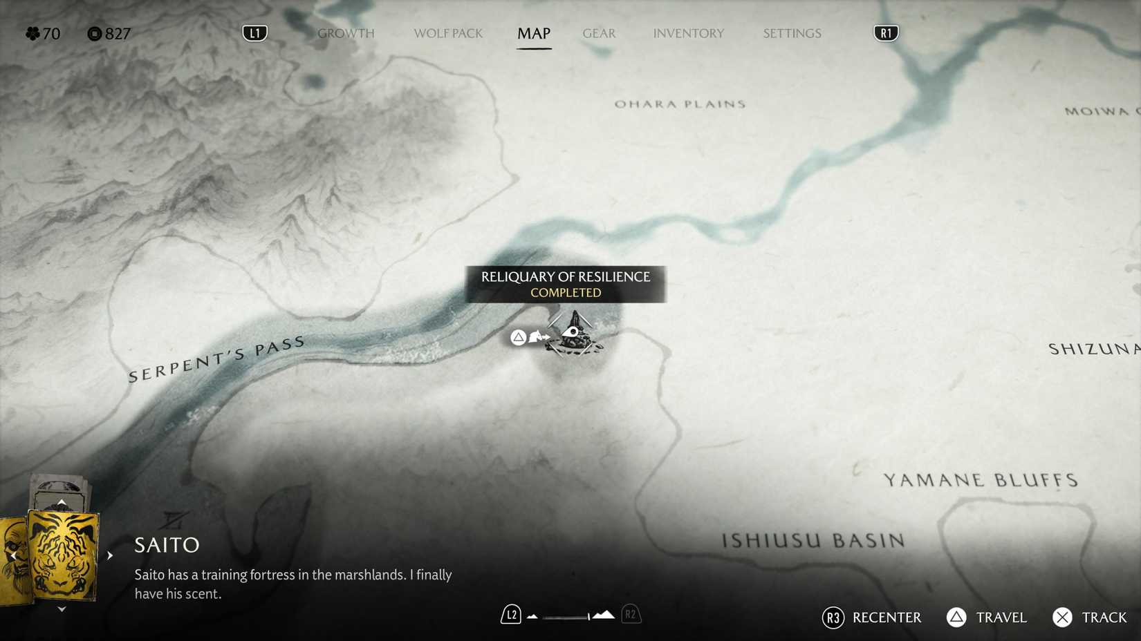 Um mapa mostra onde encontrar o relicário da resiliência em fantasmas de yotei
