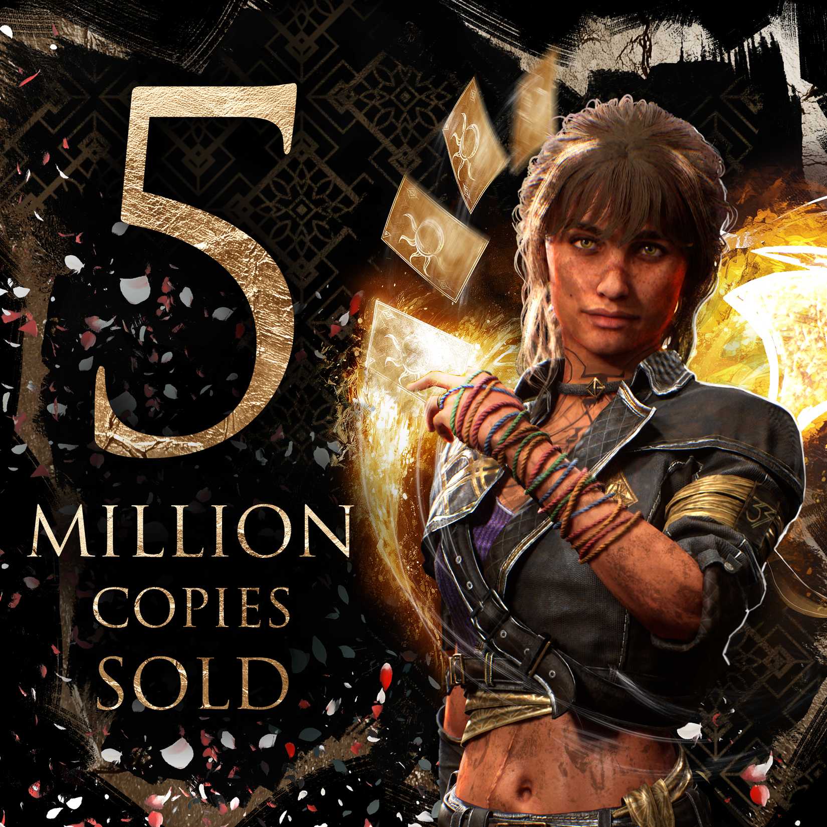 Sciel, da Clair Obscur: Expedition 33, comemorando 5 milhões de vendas do jogo.