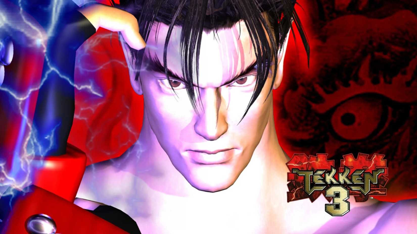 Um close de Jin Kazama da arte original de Tekken 3