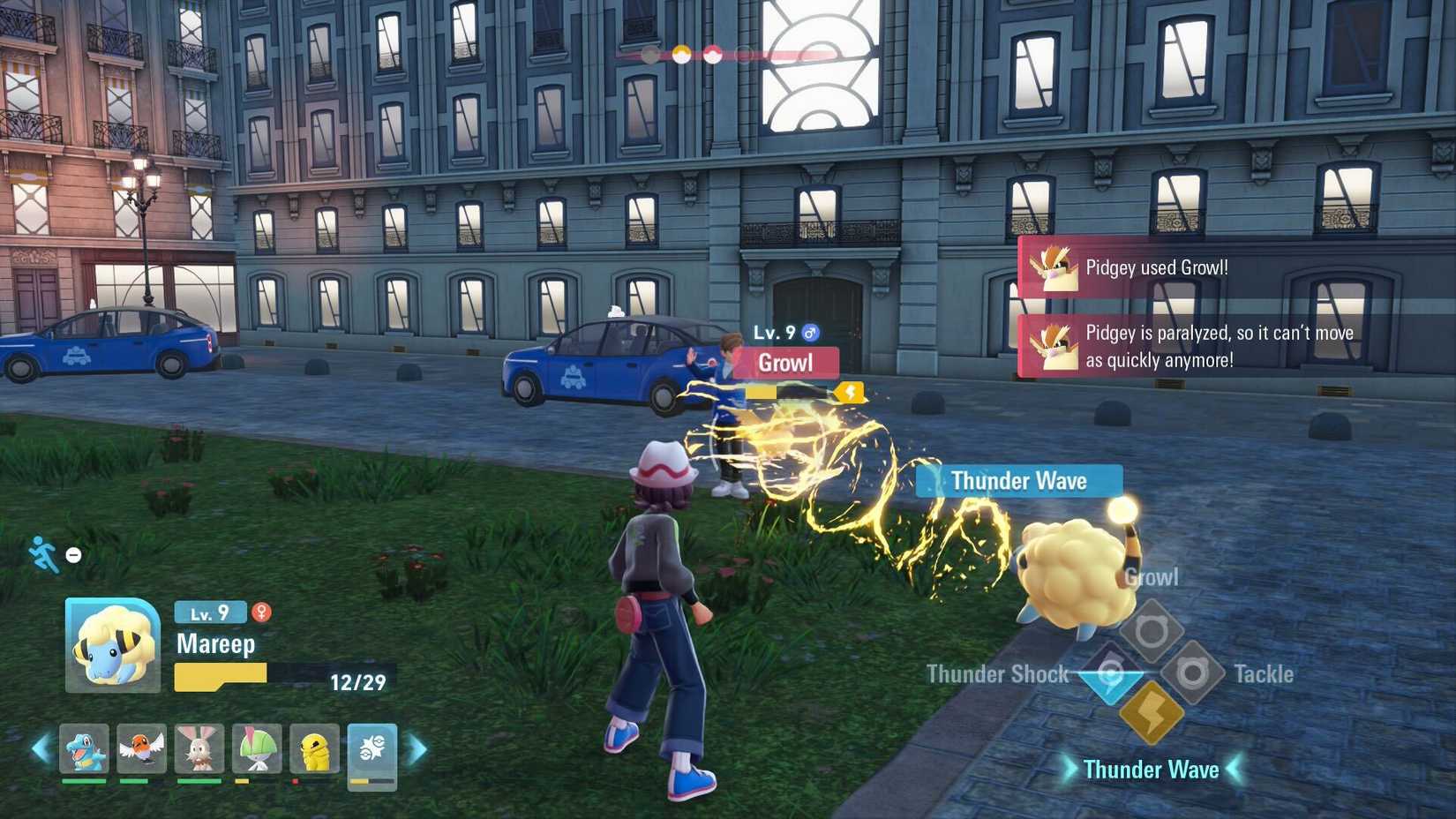 Mareep choca um Pidgey em Pokémon Legends ZA.