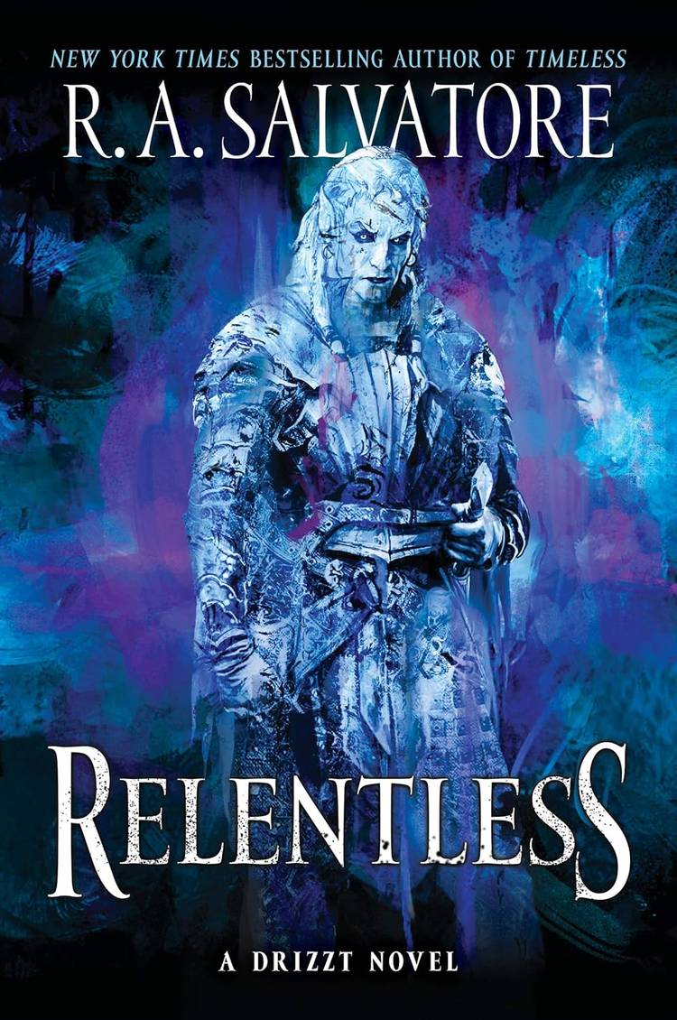 O guerreiro Drow Zaknafein na capa de Ra Salvatore's implacável
