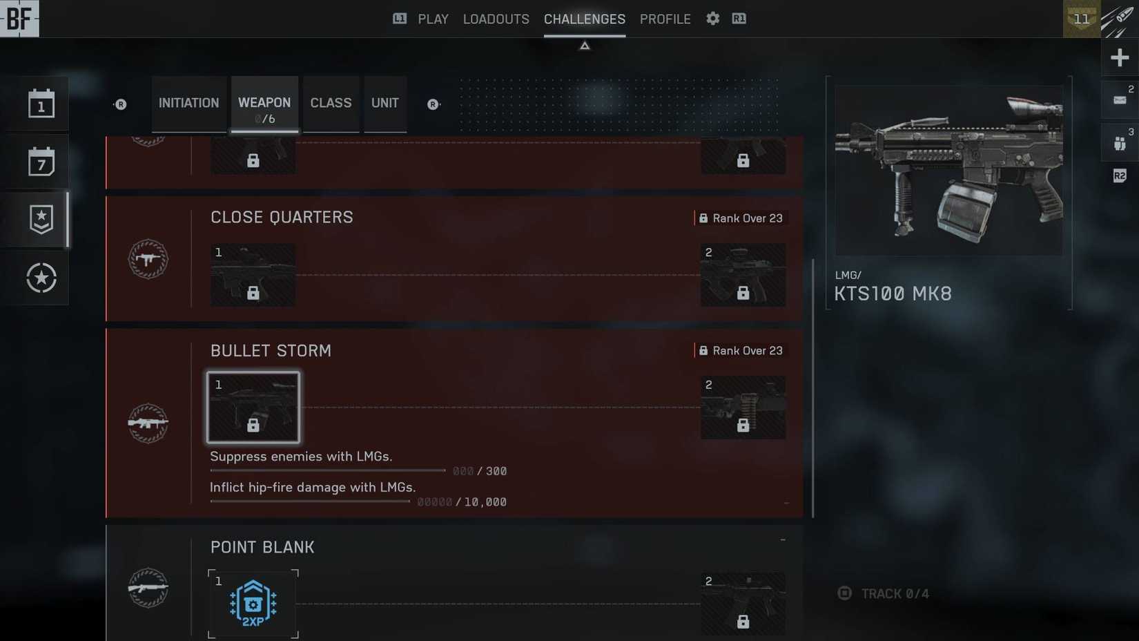 O desafio LMG nos menus do Battlefield 6.
