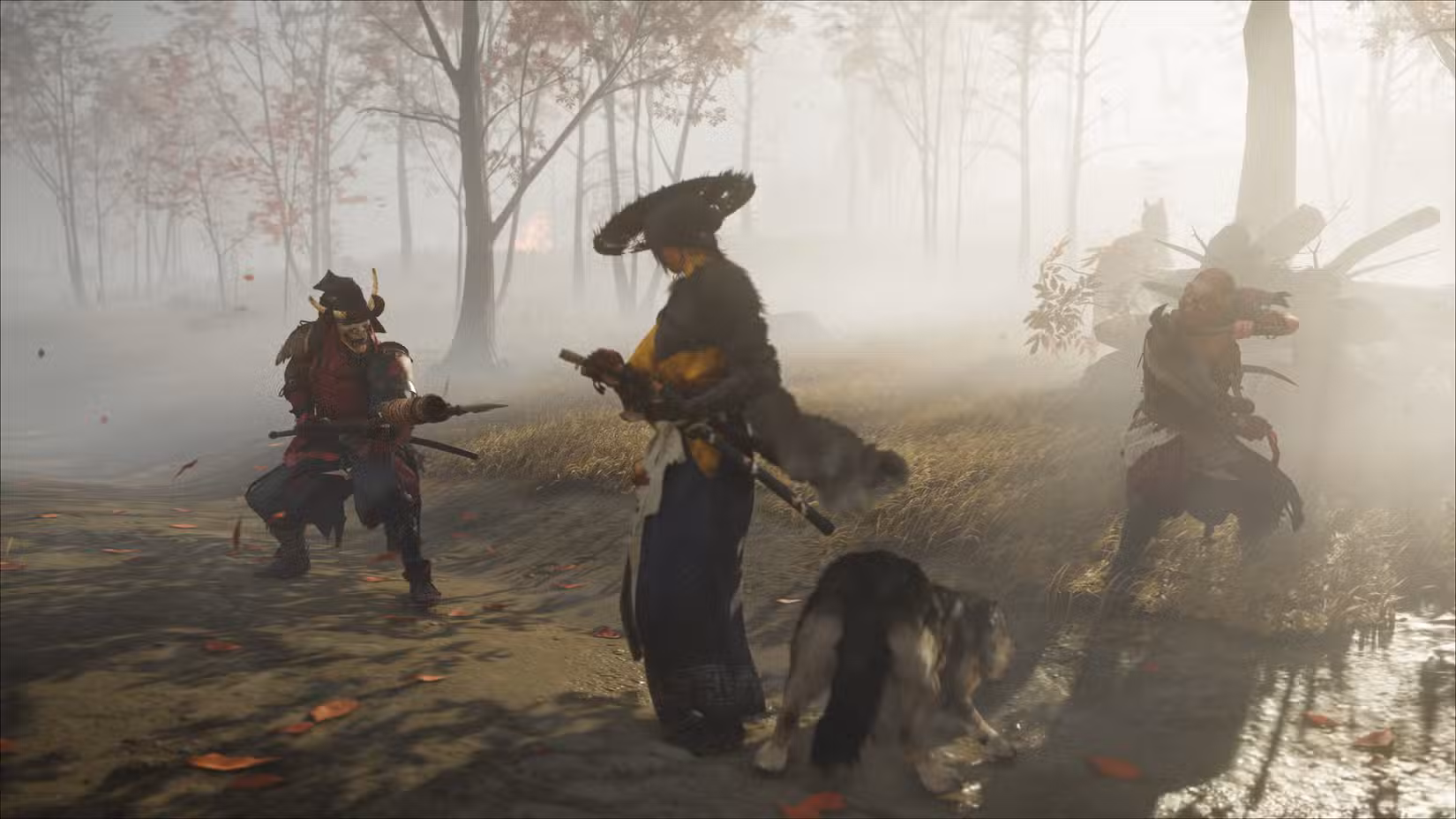 Atsu enfrenta inimigos em Ghost of Yotei.