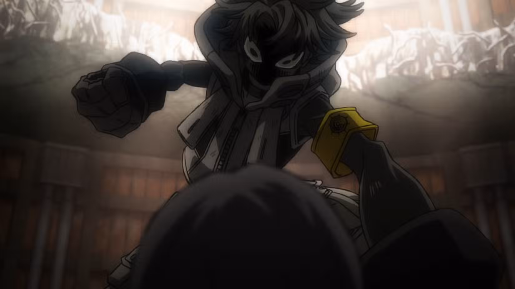 Uma cena de Gachiakuta mostrando Rudo brigando com Amo