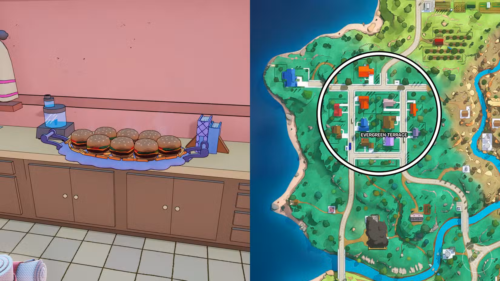 Uma bandeja de presuntos cozidos no vapor (hambúrgueres) encontrada em Fortnite.