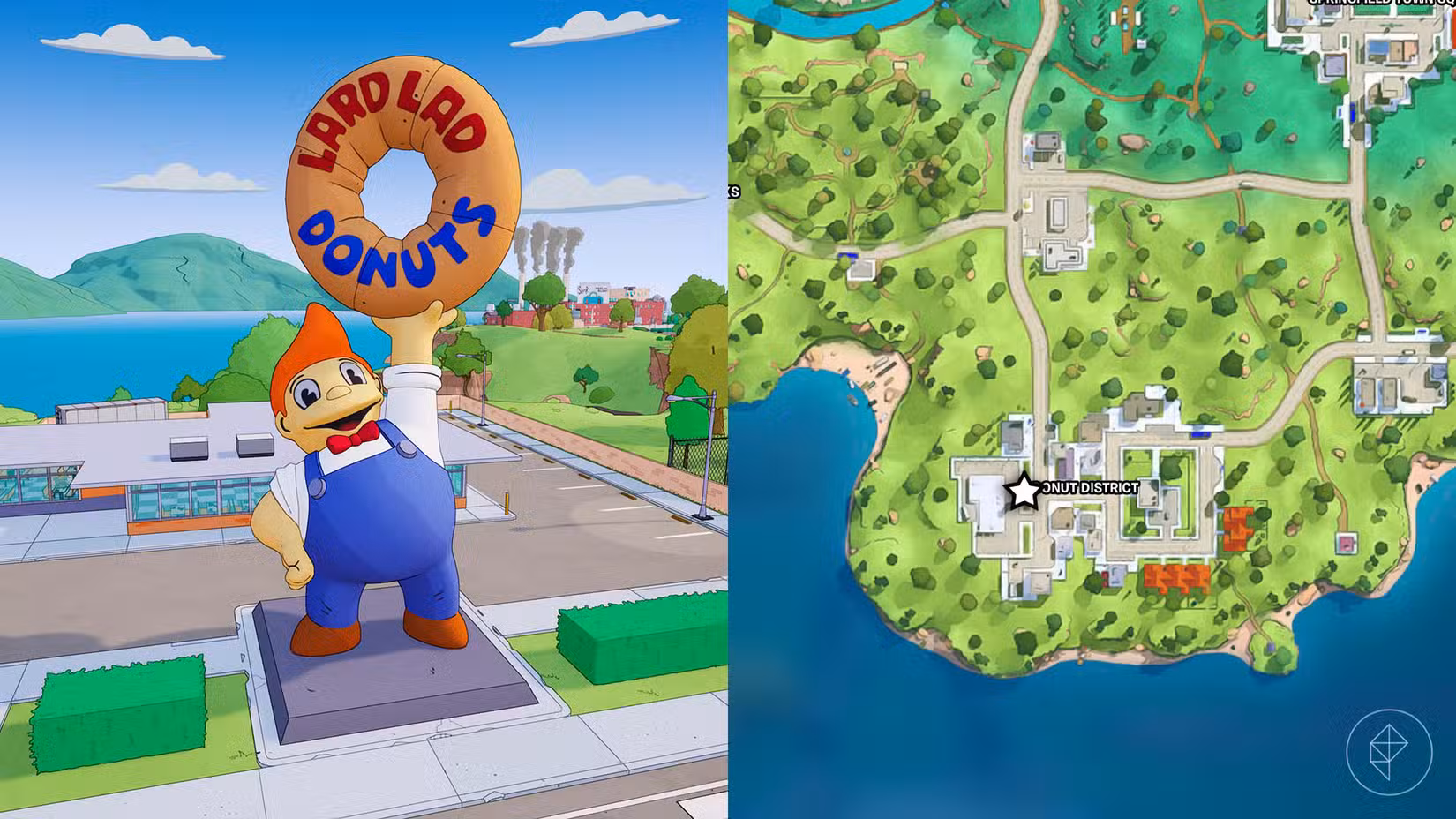 A estátua do Lard Lad Donuts dos Simpsons conforme aparece em Fortnite.