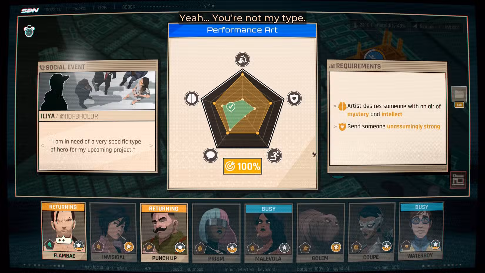 Uma tela de resultados de habilidades no Dispatch