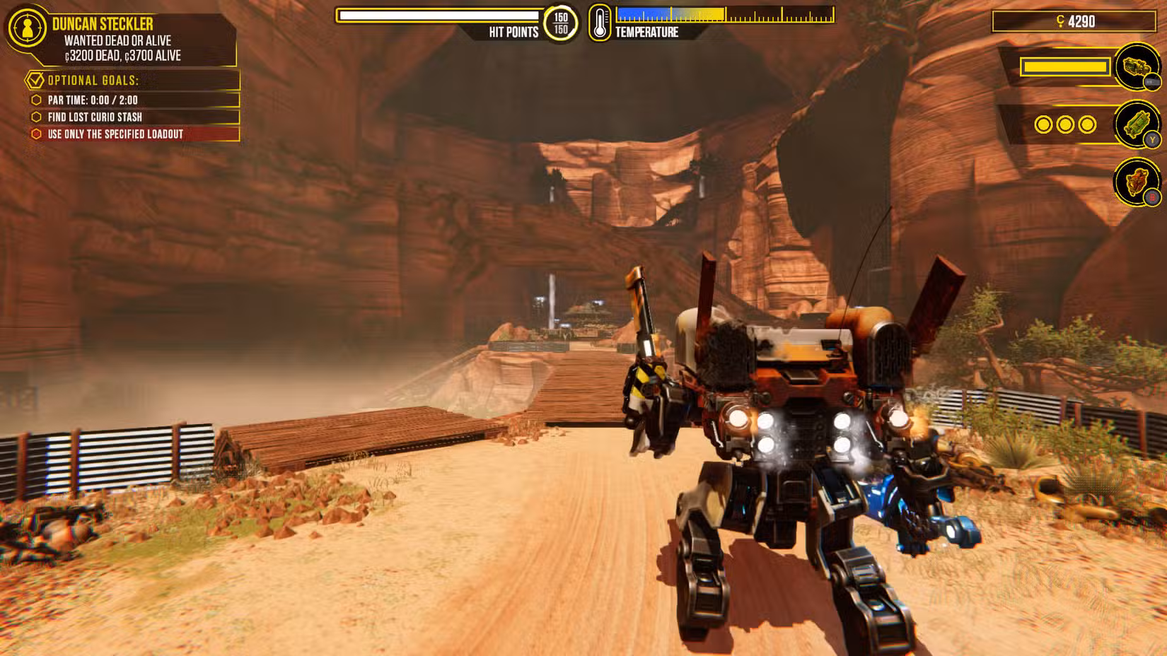 Uma captura de tela do Bounty Star mostrando uma missão onde Clem está pilotando um raptor e procurando por alguns bandidos