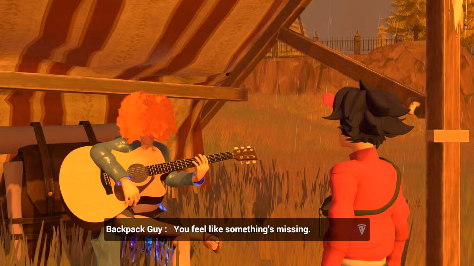 Backpack Guy contemplando seu casamento em uma conversa com B