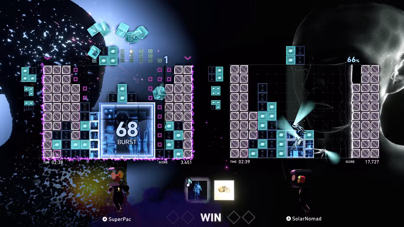 Uma captura de tela multijogador de Lumines Arise
