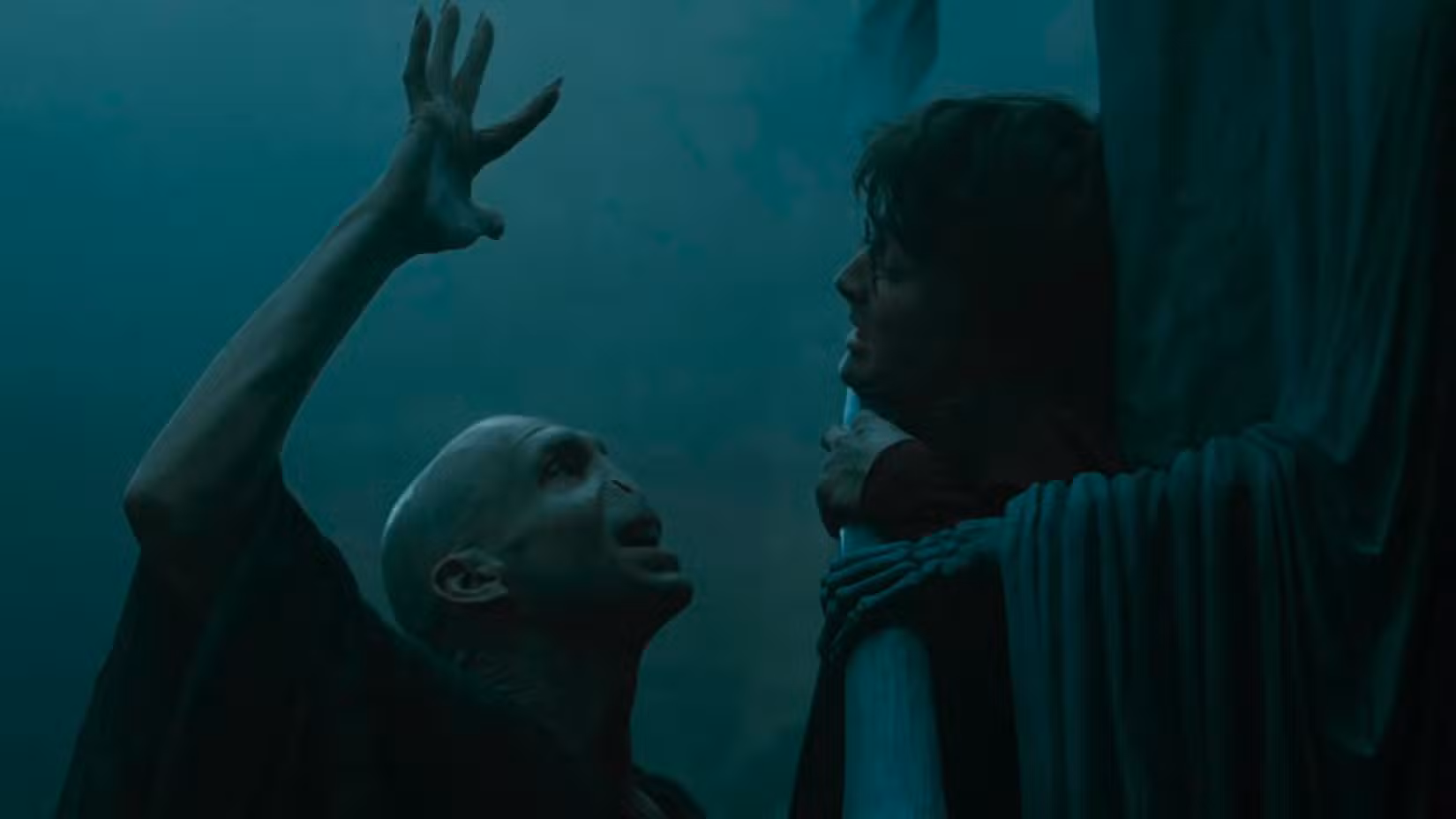 Voldemort tocando Harry pela primeira vez em Gobelt of Fire