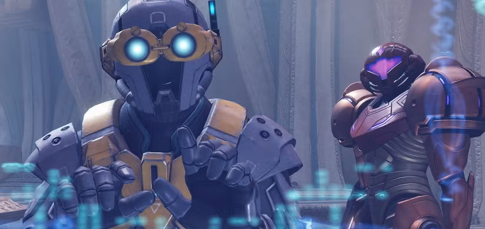 Samus e Myles estão juntos em Metroid Prime 4: Beyond.