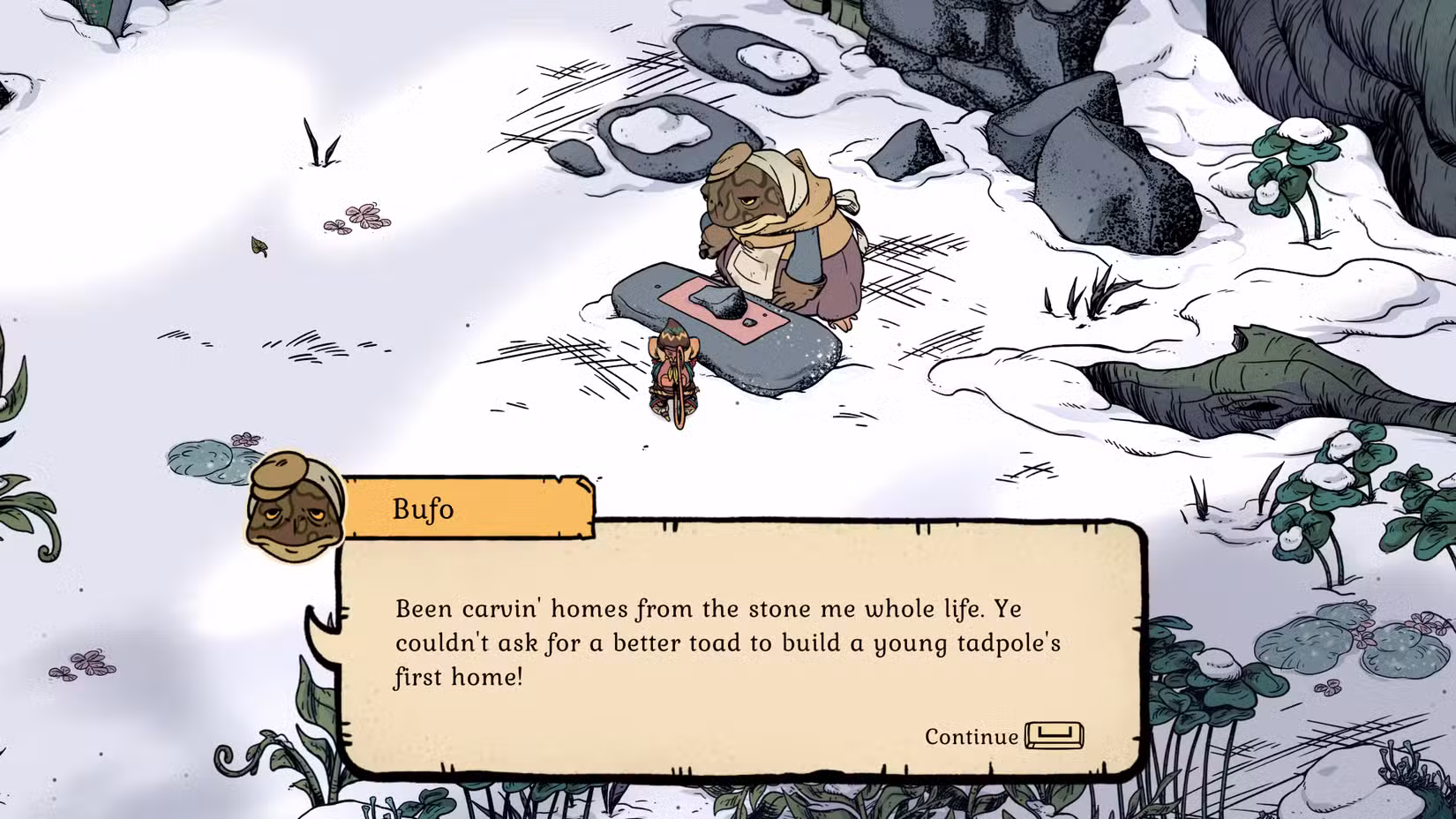 Bufo, o sapo em Winter Burrow.