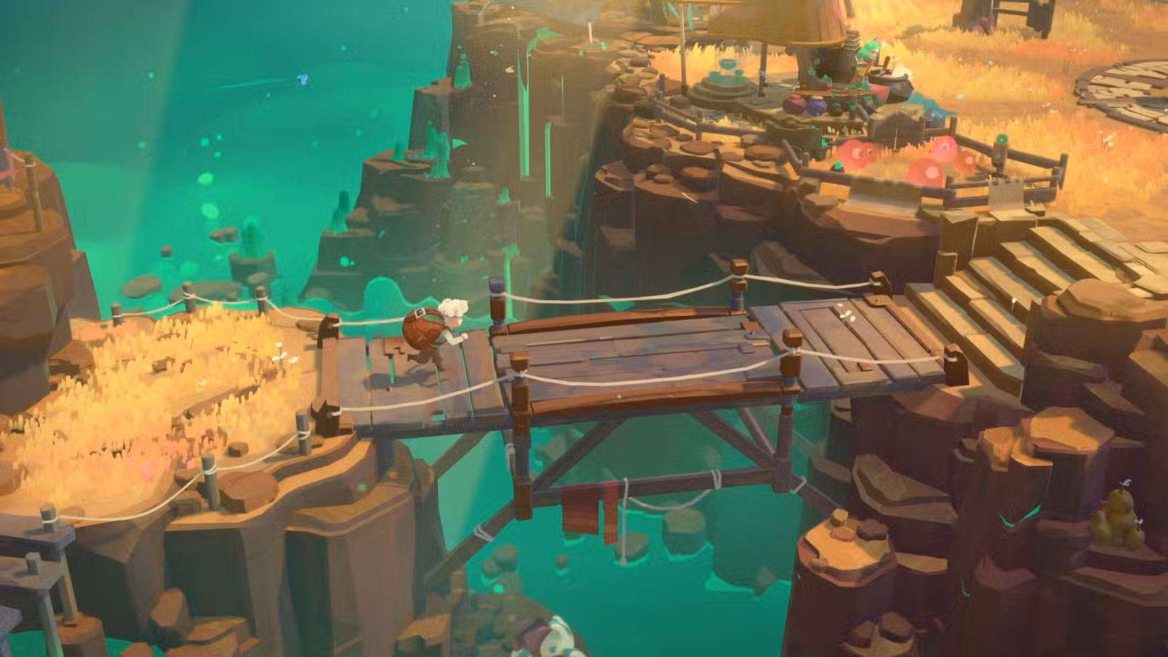 Irá cruzar uma ponte em Tresna em Moonlighter 2: The Endless Vault.