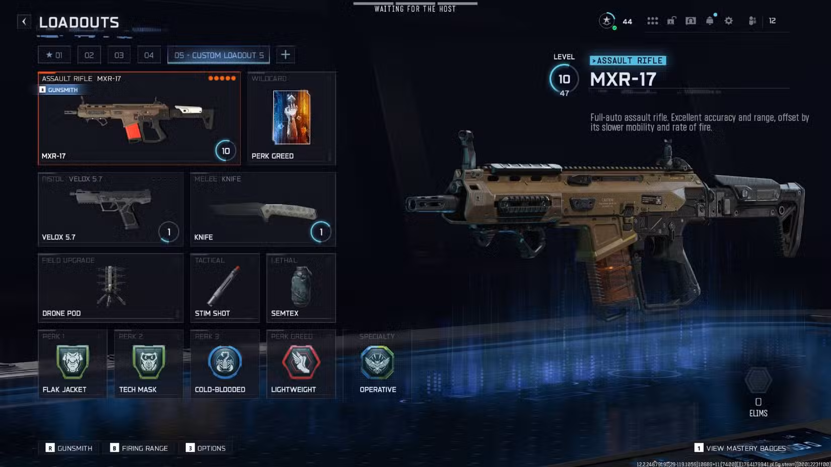 O MXR-17 em Black Ops 7 com a classe listada neste guia.