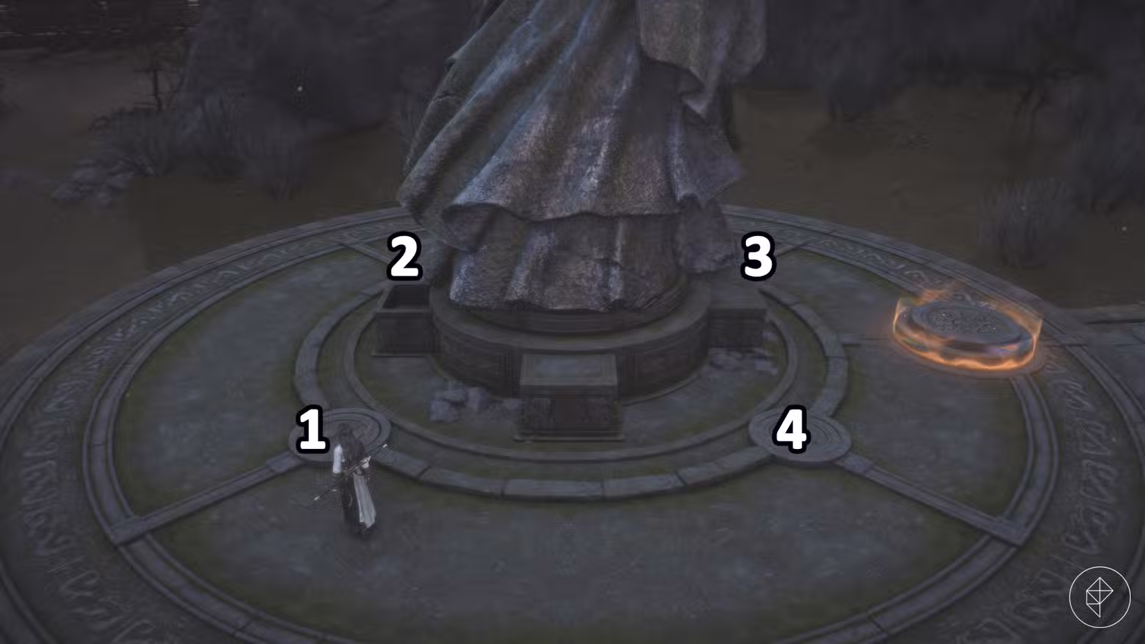 Os números mostram a solução do quebra-cabeça do lago em Where Winds Meet.