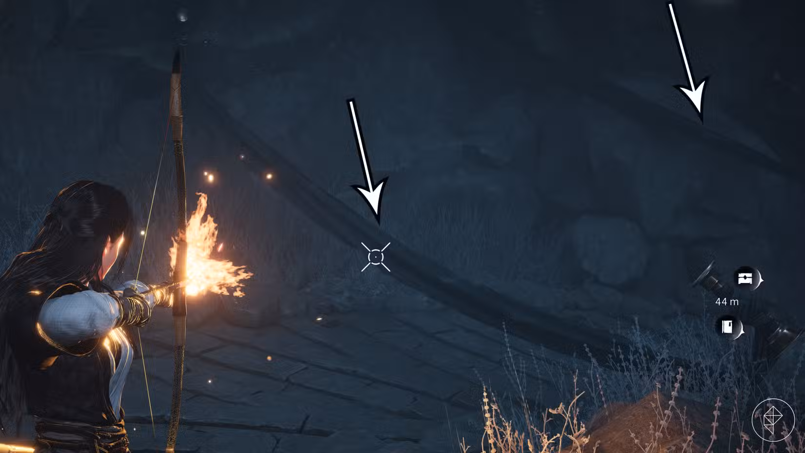 Um jogador atira uma armadilha de xale em chamas durante a missão 'Blind to the World' em Where Winds Meet.