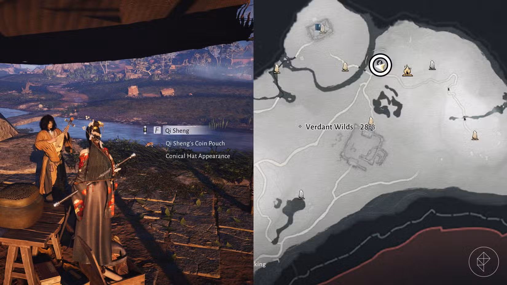 Uma montagem mostrando a localização de Qi Sheng em Where Winds Meet