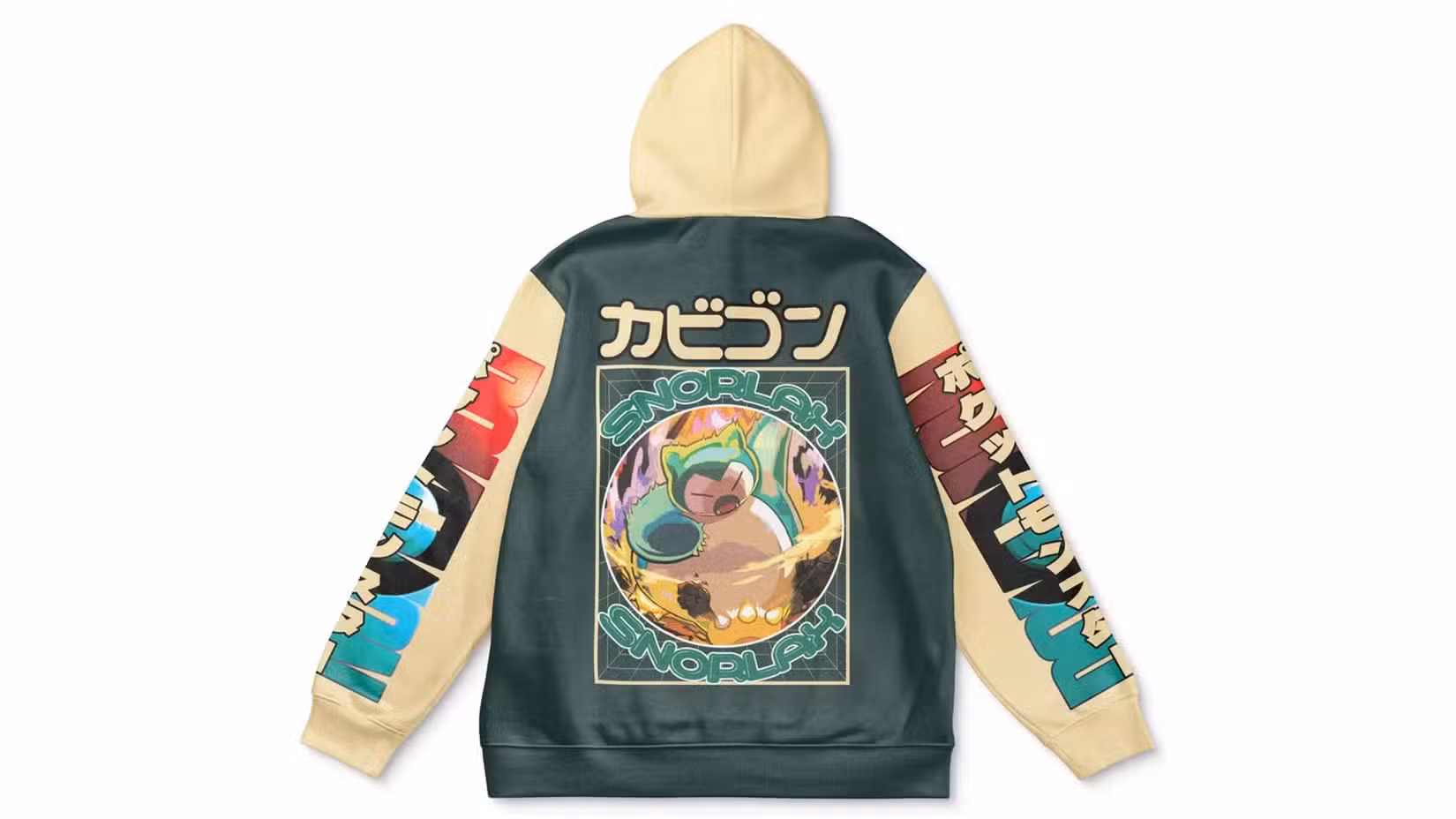 Snorlax Streetwear com Snorlax nas costas e caracteres japoneses